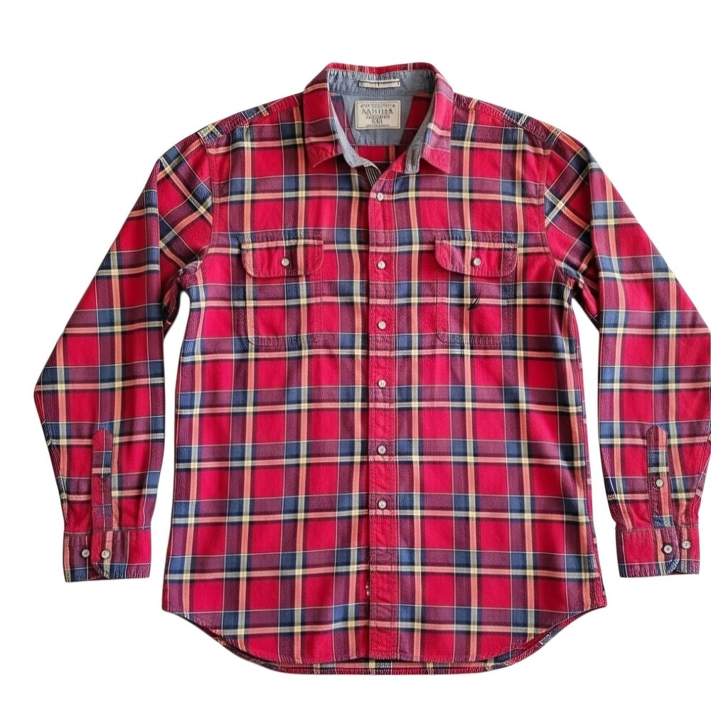 Nautica True Craftsmanship Red Blue Plaid Flannel Long Sleeves Shirt Size XXL